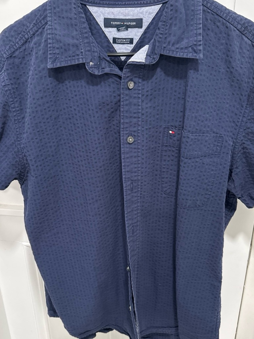 Tommy Hilfiger Navy Seersucker Short-Sleeve Button-Down Shirt
